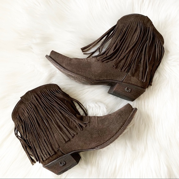 Eight Second Angel Brown Suede Fringe Ankle Boots Sz 7.5 - Picture 1 of 7